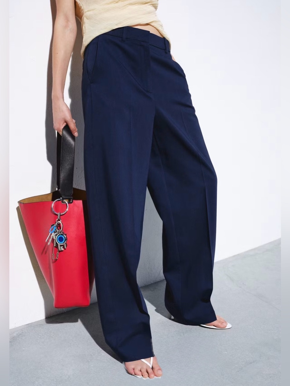Mango Straight Low Rise Suit Trousers Navy Blue Tailored Pants Size 10